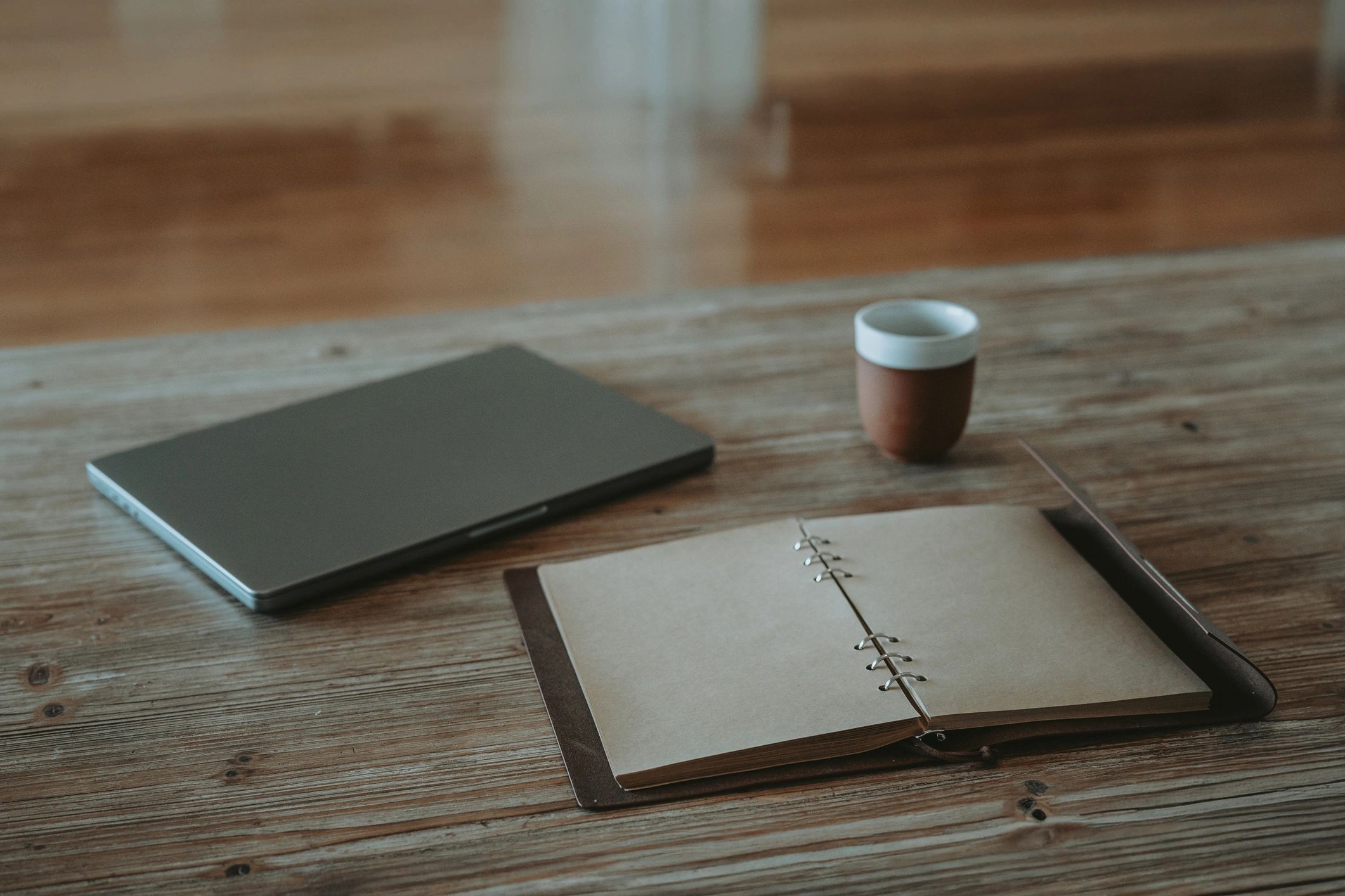 Minimalist home workspace with coffee cup