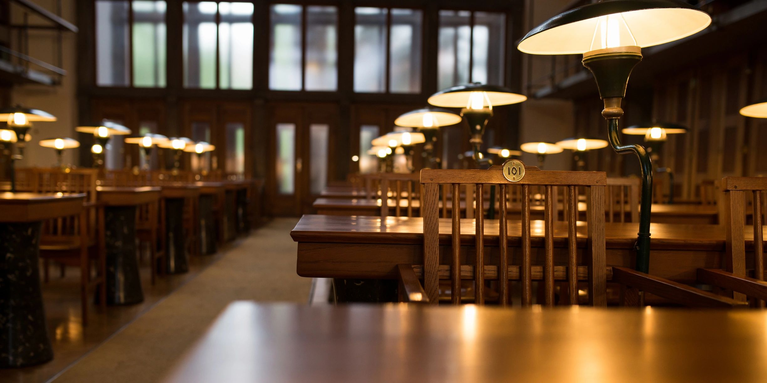 Quiet library shelves with books